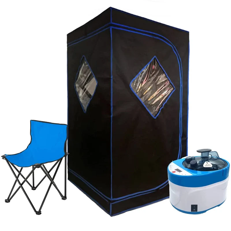 

Portable Steam Sauna Kit Full Size Personal Body Home Spa for Detox, Relaxation, 4 Liters 1600 Watt Steamer, Foldable Chair