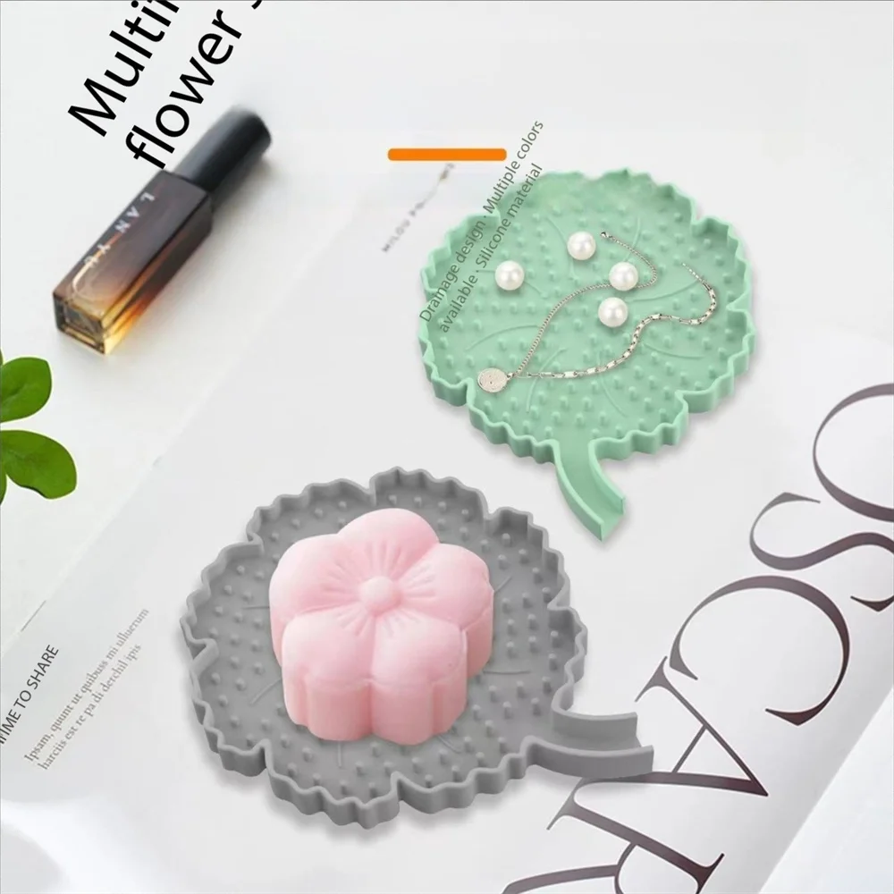 

New Silicone Soap Dish with Self-Draining Function, Flower-Shaped Soap Dish, Bathroom Hanging Accessory