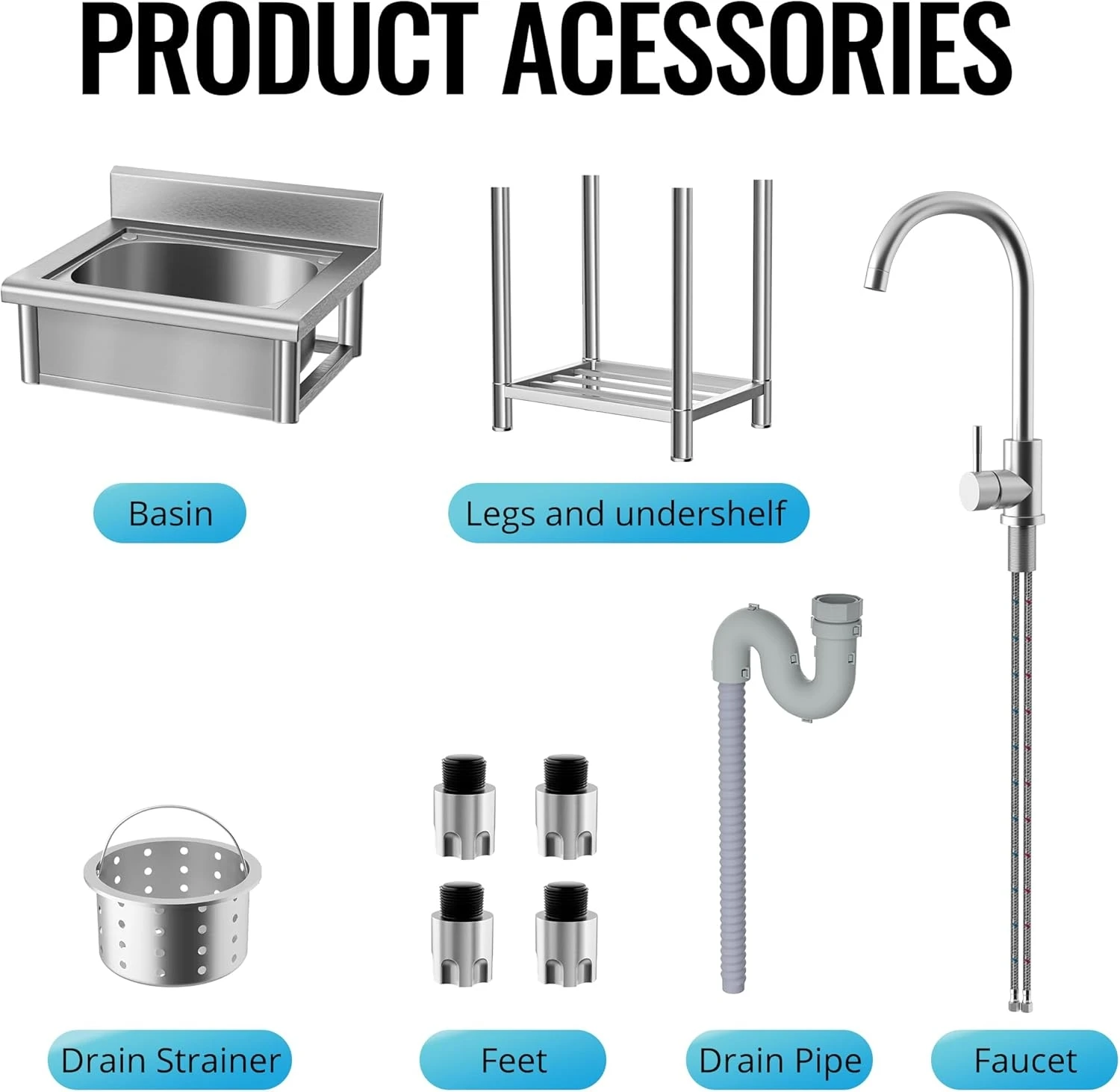 Free Standing Stainless Steel Commercial Restaurant Kitchen Sink Utility Sink with Deep Basin Bowl for Restaurant Kitchen