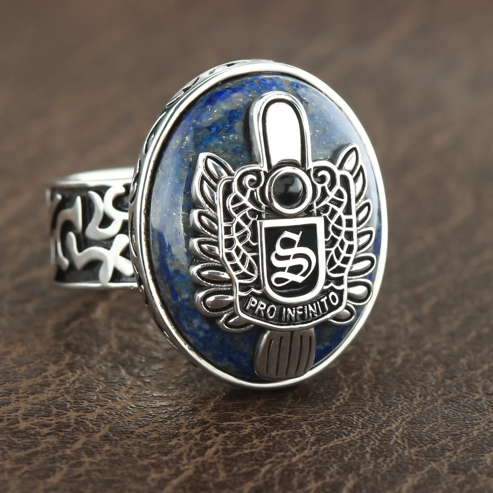 Daylight Amulet Vampire Damon Salvatore Spooky Gothic Halloween Real Sterling Silver Ring Lapis Lazuli