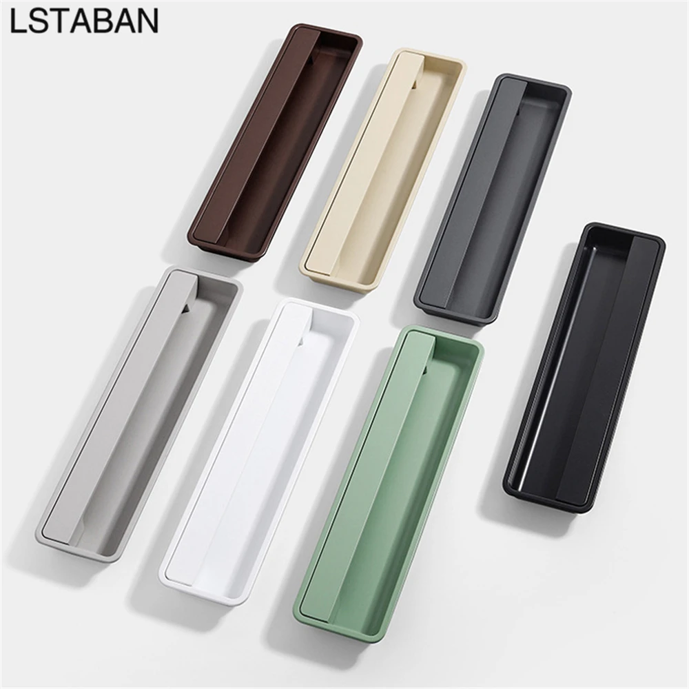 สแควร์โมเดิร์นเลื่อนประตูตู้ลิ้นชักดึงที่มองไม่เห็นปกปิดตู้เสื้อผ้าลิ้นชักตู้ครัวซ่อนลูกบิด