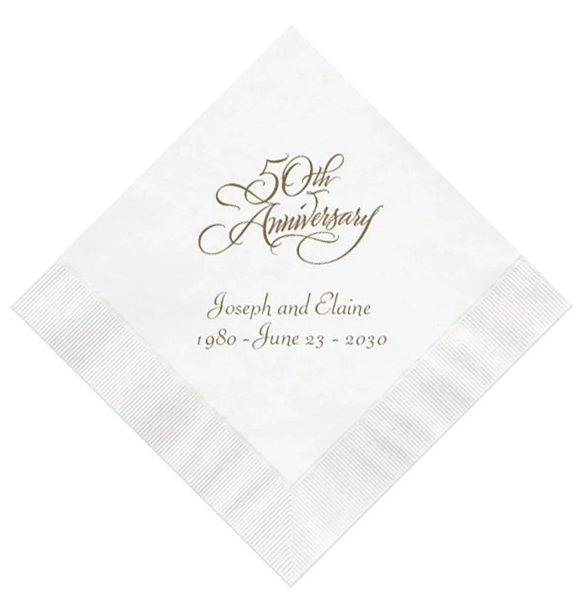 

Scripty 50th Golden Wedding Anniversary Napkins Personalized Set of 100 Decorations Party Supplies