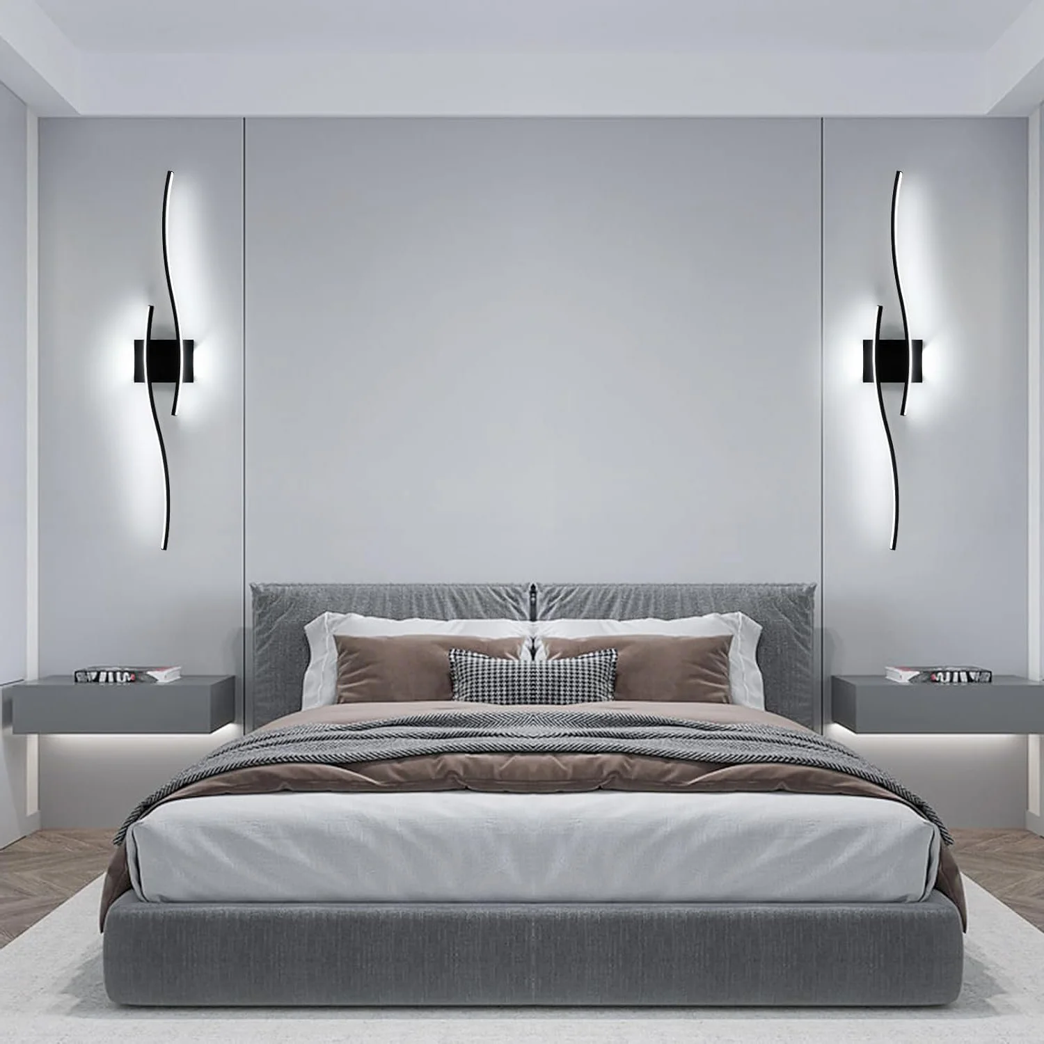 LED-Innenwandleuchte, weißes Licht, 6500 K, schwarze LED-Wandleuchte, LED-Wandleuchte für den Innenbereich für Schlafzimmer, Arbeitszimmer, Flur, Treppen – Detail 3