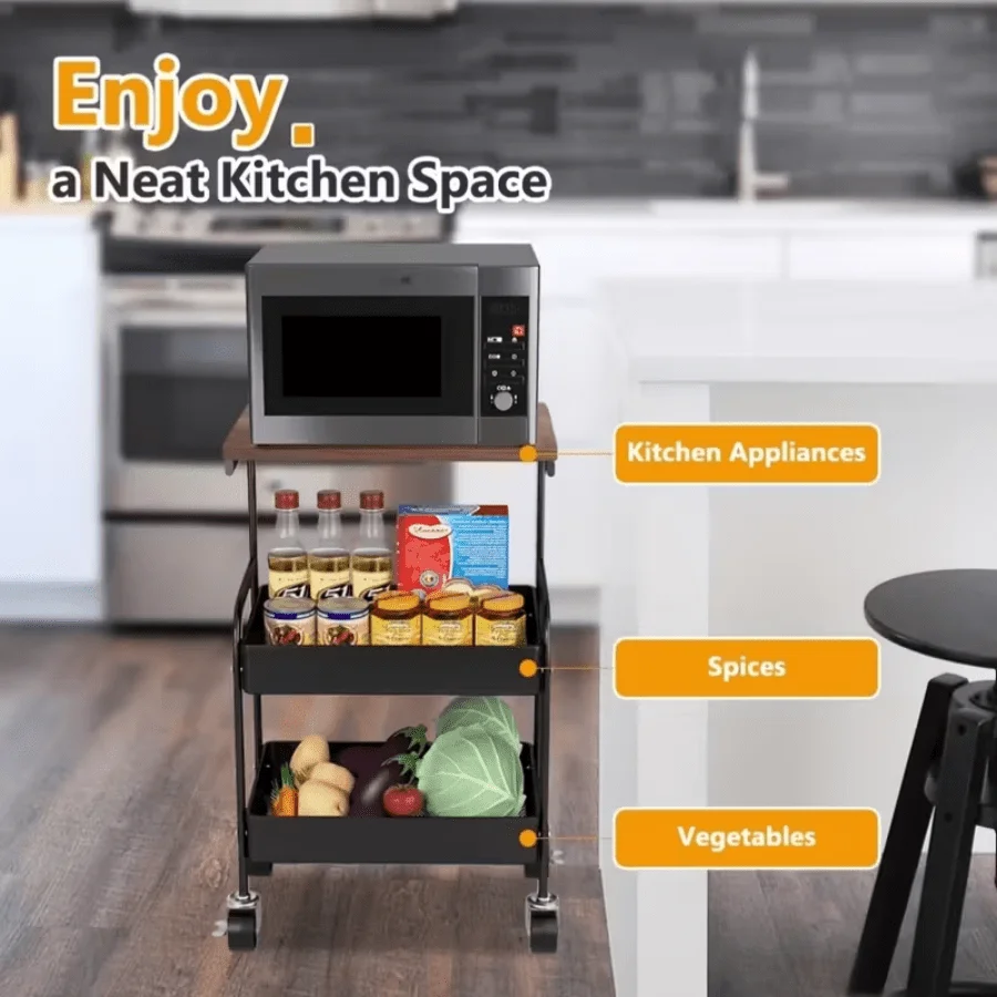 Three Layer Rolling Cart, Multifunctional Metal Storage Rack, Snack Rack, Durable Steel Frame, Portable Wheels, Suitable For Home Kitchen Use, Storage And Organization Rolling Cart.