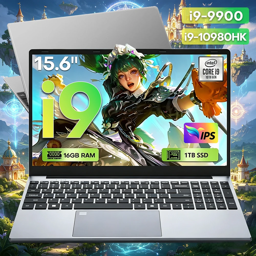 Laptop da Gaming 15.6" con Intel Core I9 9900 10980Hk, Windows 11 Pro, 16Gb RAM, 1Tb/2Tb SSD, PC Portatile per Gamer
