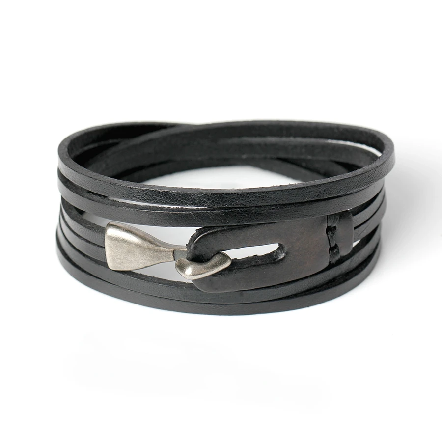 TYO Vintage Black/Brown Leather Multilayer Wrap Hook Bracelet Bangle Men Women Fashion Wristband Accessories Birthday Party Gift