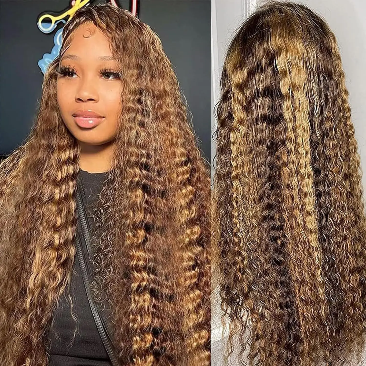 

Парик из натуральных волос с глубокой волной, 200% плотности, цвет медово-русый, с прозрачным кружевом 13x4, омбре P4/27 с мелированием