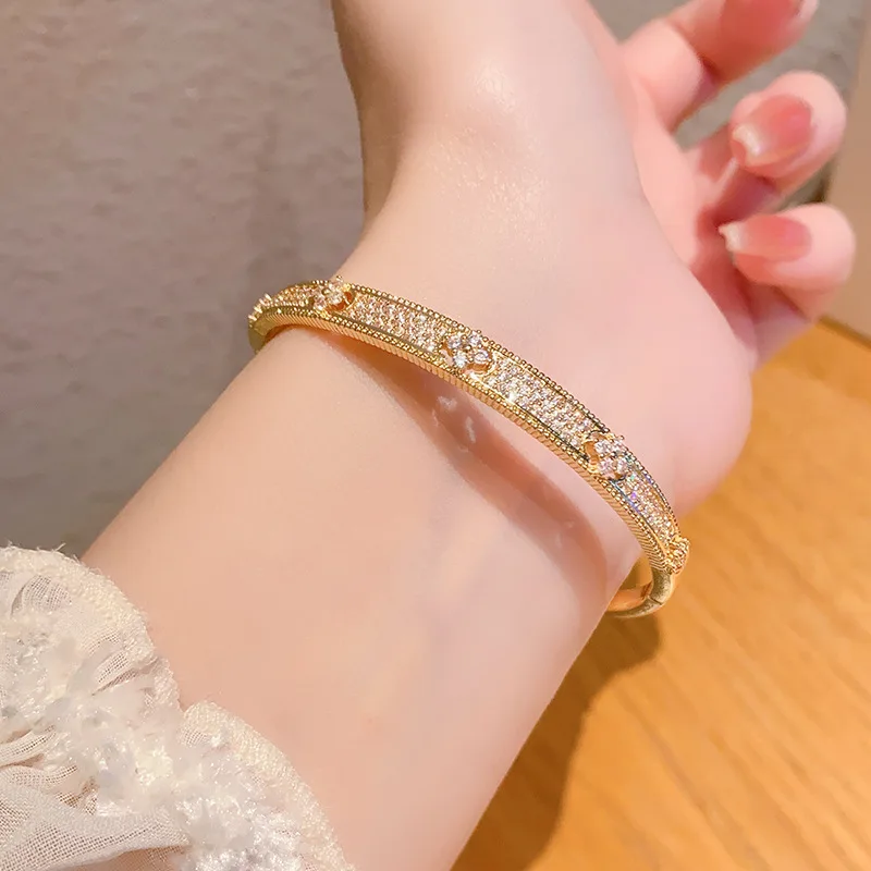 Women's Cubic Zircon Bangle Bracelets Full Micro Zircon Paved Shiny CZ Stone Flower Crystal Bangle Bracelets view 5