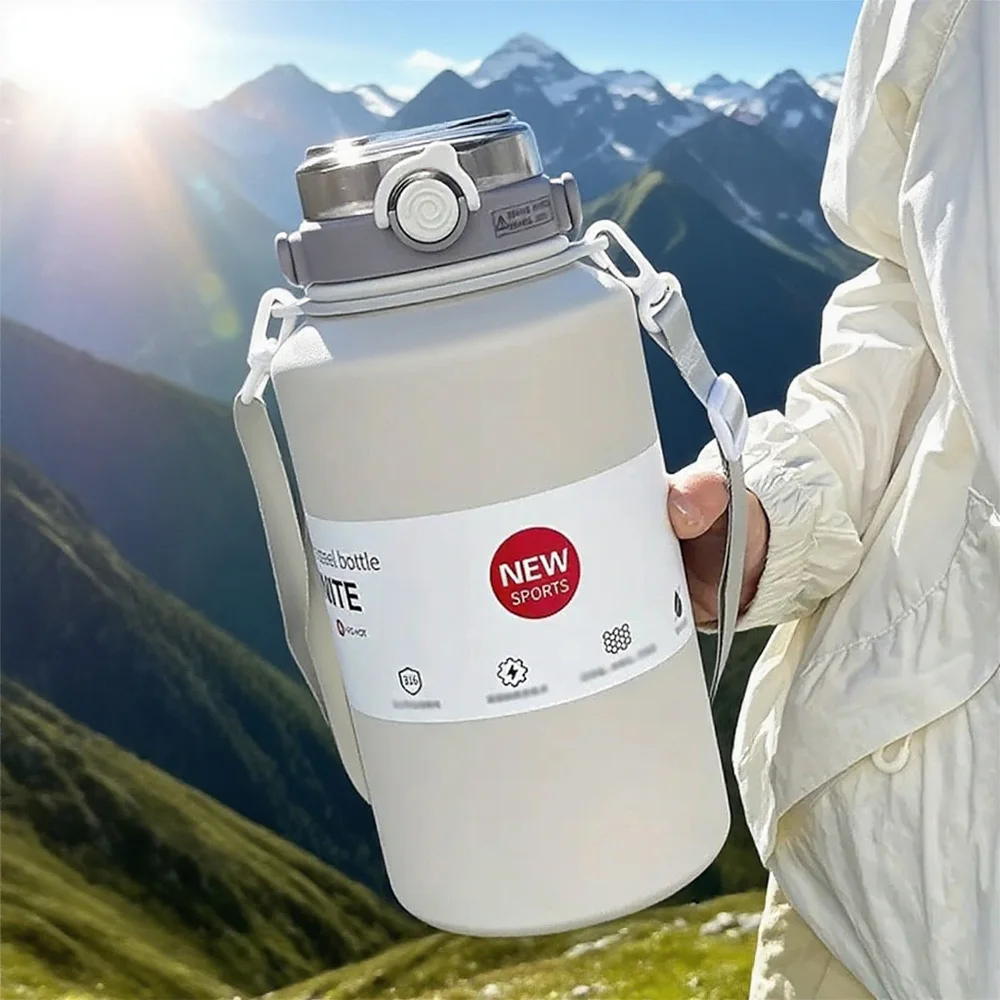 ترمس من الفولاذ المقاوم للصدأ بسعة كبيرة 2 لتر، قارورة مفرغة محمولة معزولة مع مقبض زجاجة حرارية للاستخدام الداخلي والخارجي