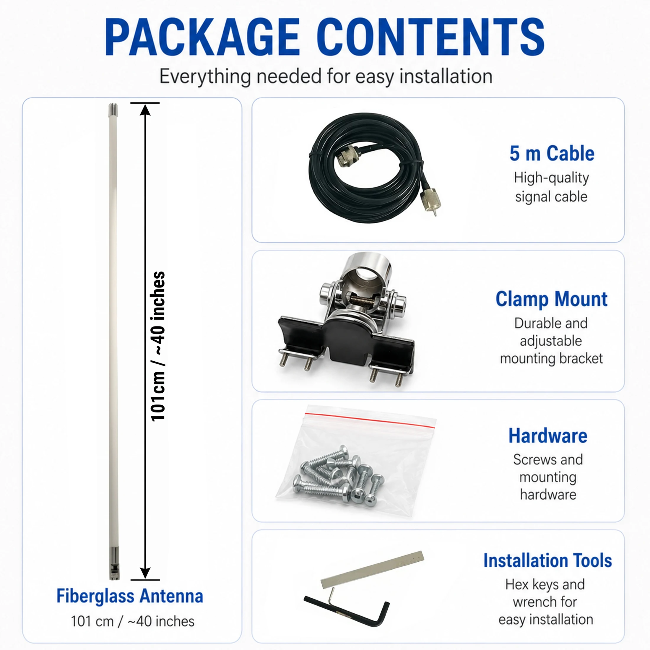 Omni-Directional Dual-Band 144/430MHz VHF/UHF Fiberglass Antenna for Ham Radios,Cars & Receivers - PL259 UV(full kit)