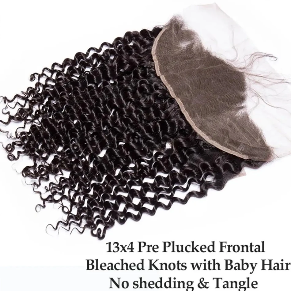 Paquetes de ondas profundas con encaje transparente Hd Frontal, cabello humano virgen húmedo y ondulado, rizado, suelto, 100% profundo, oferta