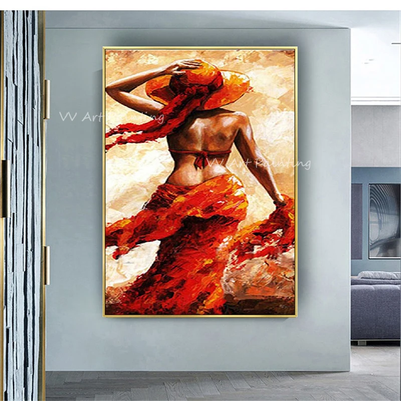 100% Handmade sexy women body with red dress beautiful picture portrait art Oil Painting Modern Living room Home Decoration