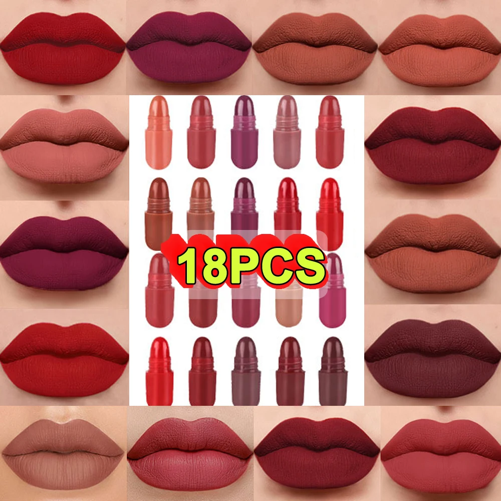 18colors Capsule Lipstick Set Moisturizing Smooth Creamy Texture Lip Glaze Matte Waterproof Sexy Red Easy Wear Lips Tint Makeup