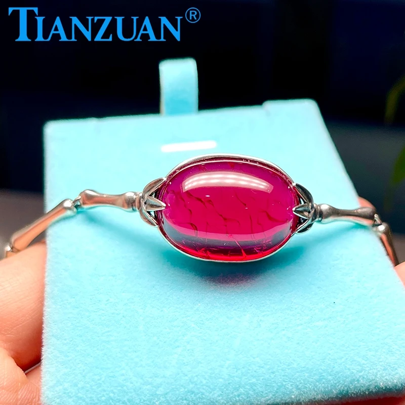 Simulation Ruby 18x25mm 45ct 925 Silver Color Fashion Bangle Jewelry with Inclusions Corundum Jewelry for Women Bracelets Gifts