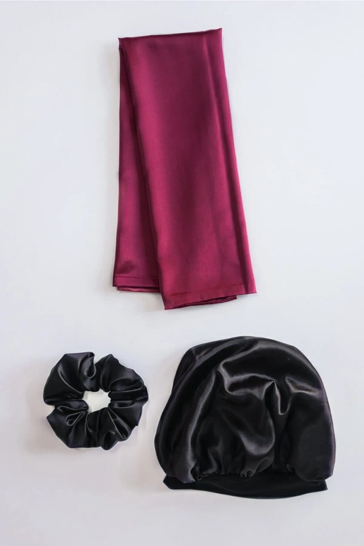 Black Satin Bonnet Claret Red Pillow Cover And Hairpin Set For Curly Hair Hair Accessories Girls Hair Decoration