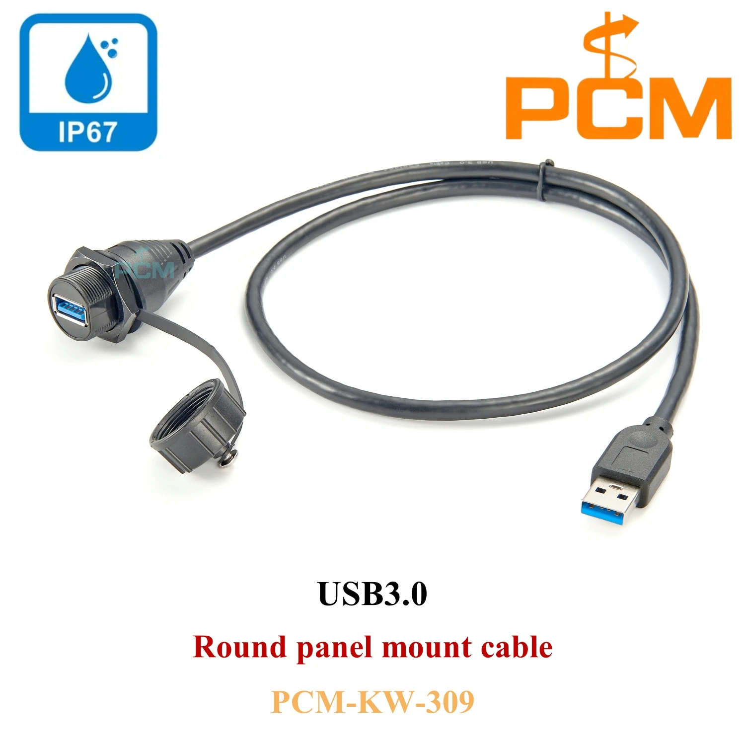 

USB3.0 male to female waterproof cable, IP67 USB3.0 jack with dust cover, USB-A Wire Plug Panel Mount Adapters