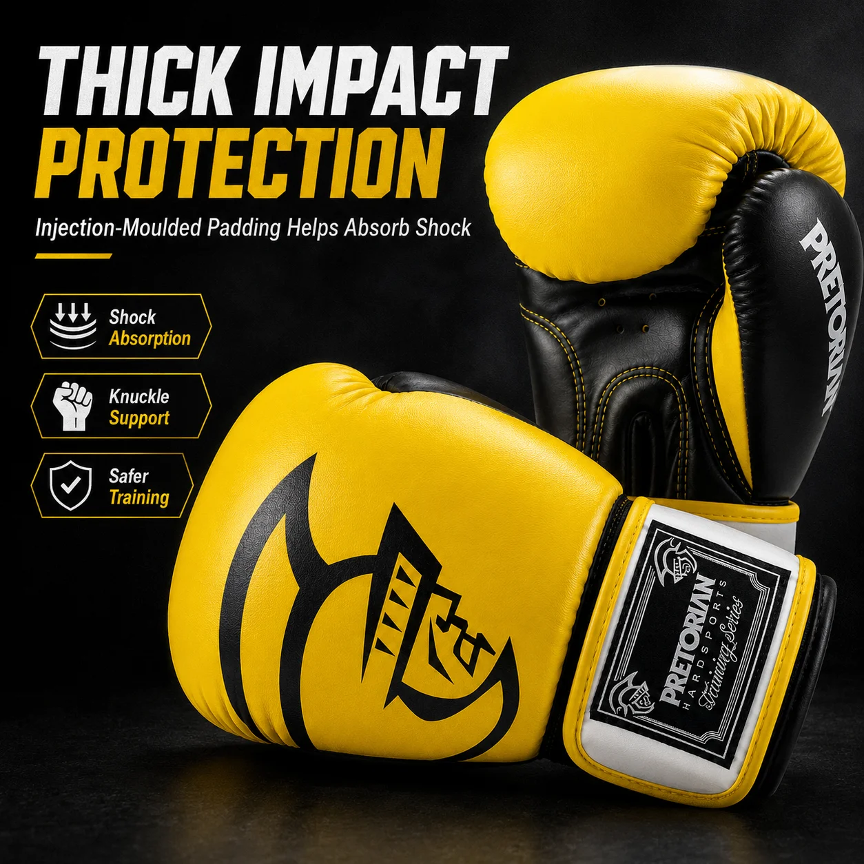 PRETORIAN Yellow Boxing Gloves 10oz 12oz 14oz 16oz PU Leather Muay Thai Kickboxing MMA Heavy Bag Sparring Gloves for Men Women