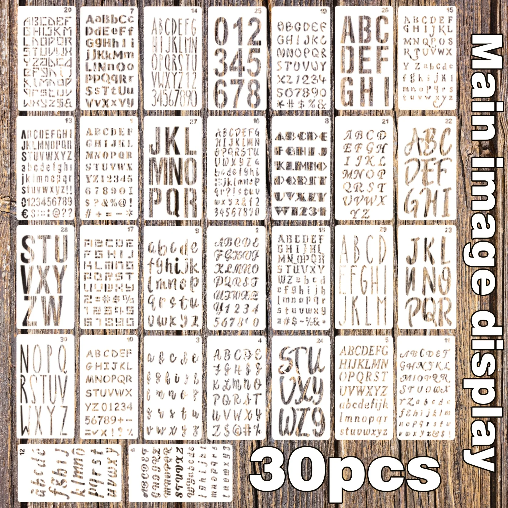 30-teiliges Alphabet- und Zahlen-Schablonen-Set Mehrfach-Schriftarten Buchstaben-Malvorlagen für Wandschilder Tagebücher Scrapbooks DIY-Bastelarbeiten