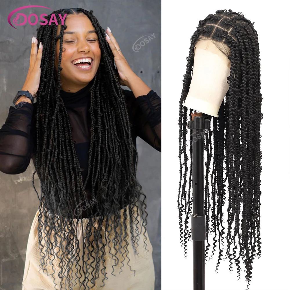 36 "الدانتيل الكامل فراشة كورنو شعر مستعار مضفر الاصطناعية Knotless صندوق الضفائر شعر مستعار للنساء السود Locs كورنو تجديل الباروكات