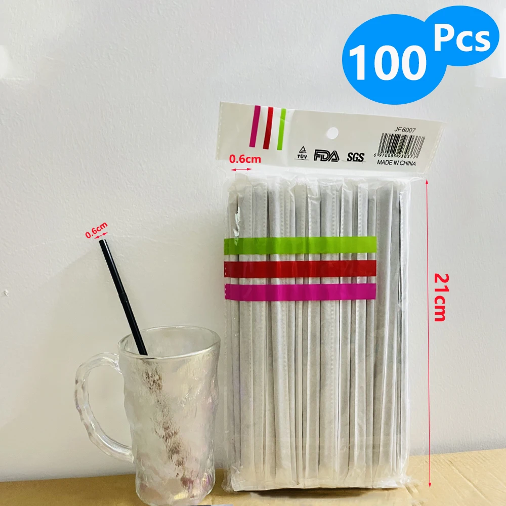 50-1000Pcs Paper Black Drinking Straws Plastique Straws Single Piece Packaging rietjes Flexible Party Kitchen Beverage Straws