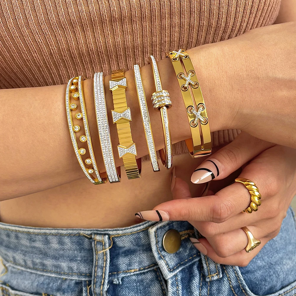 Luksusowa bransoletka ze stali nierdzewnej bransoletka dla kobiet Rolling Beads Bow Knot Heart Chain Bransoletki Cyrkon Biżuteria warstwowa do układania w stosy — zdjęcie 4