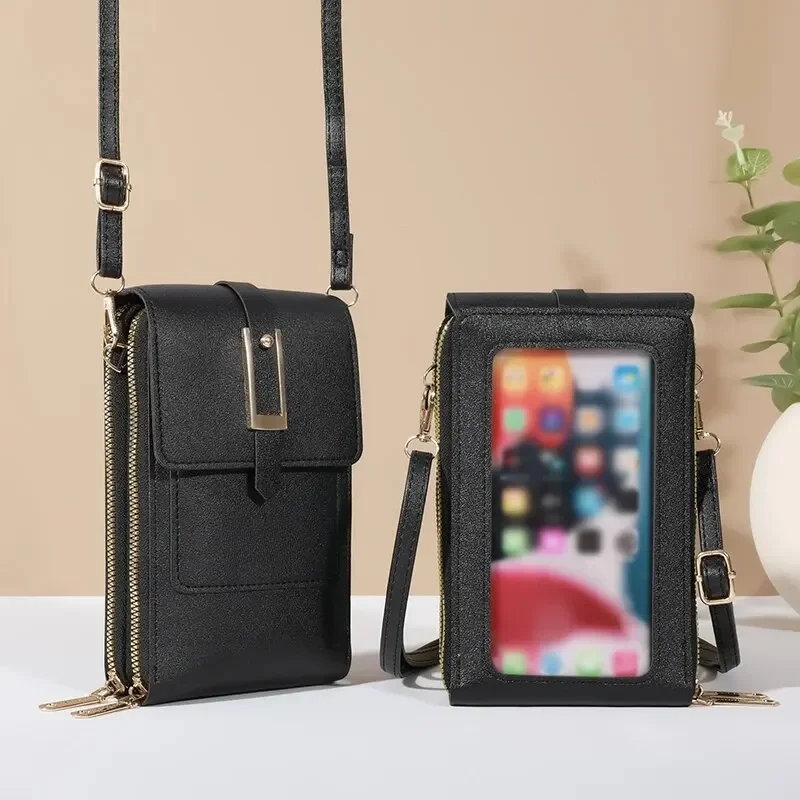 Telefon komórkowy z ekranem dotykowym torba, Mini torba Crossbody z klapką, torebka ze sztucznej skóry mody, pionowy portfel z miejscami na karty — zdjęcie 2