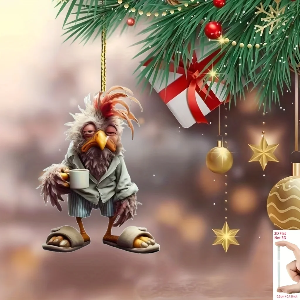 Lot de 5 : un coq de dessin animé plat 2D avec une expression légèrement endormie, conçu comme décoration de voiture, adapté aux décorations d'arbre de Noël, à la décoration intérieure, aux suspensions pour rétroviseurs, aux porte-clés et aux pendentifs de sac à dos. C'est un excellent cadeau à offrir à la famille et aux amis.