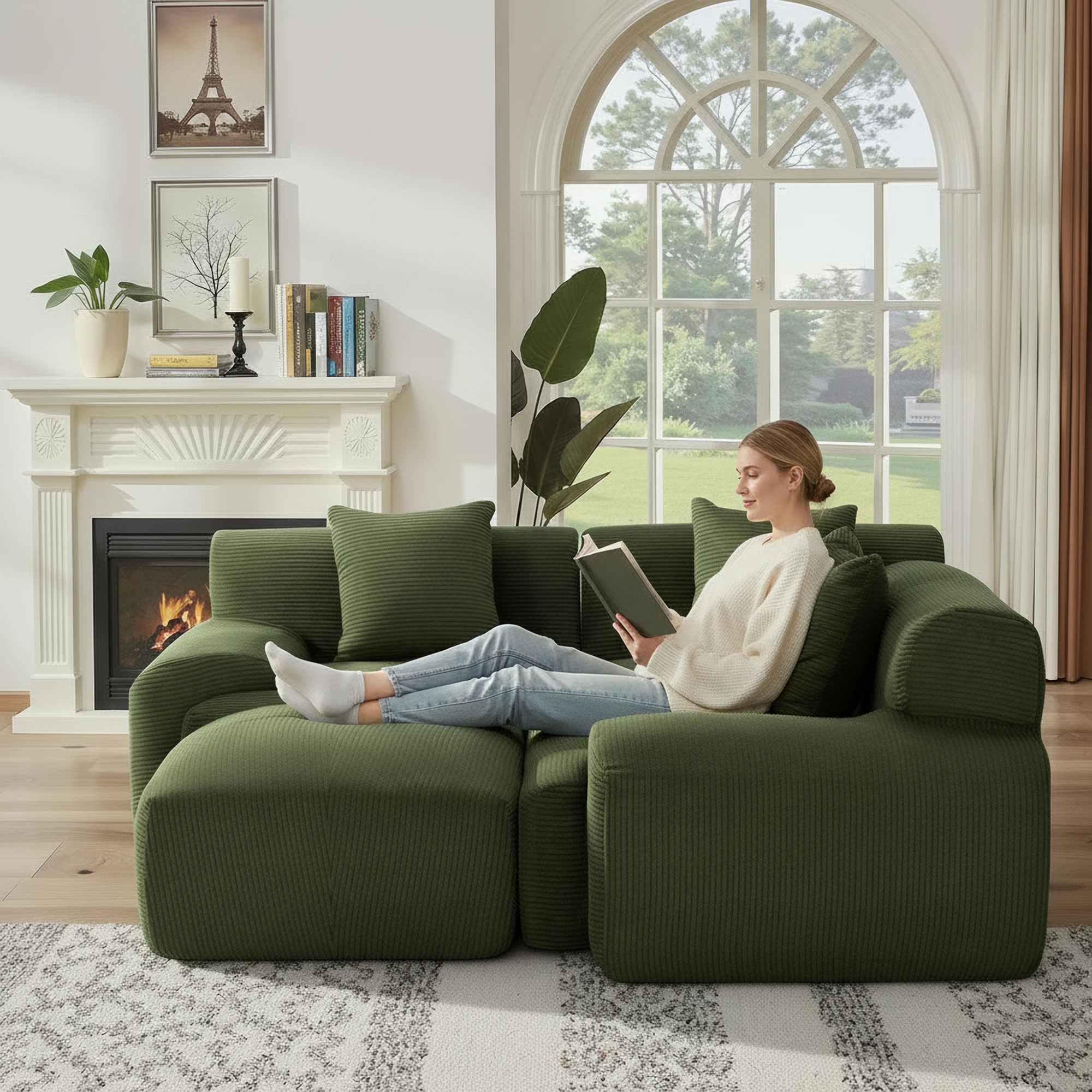 108''Modular Sectional Sofa L‑Shape Chaise Lounge, Free Combination Corduroy Couch with Pocket Spring High‑Density Foam for Living Room