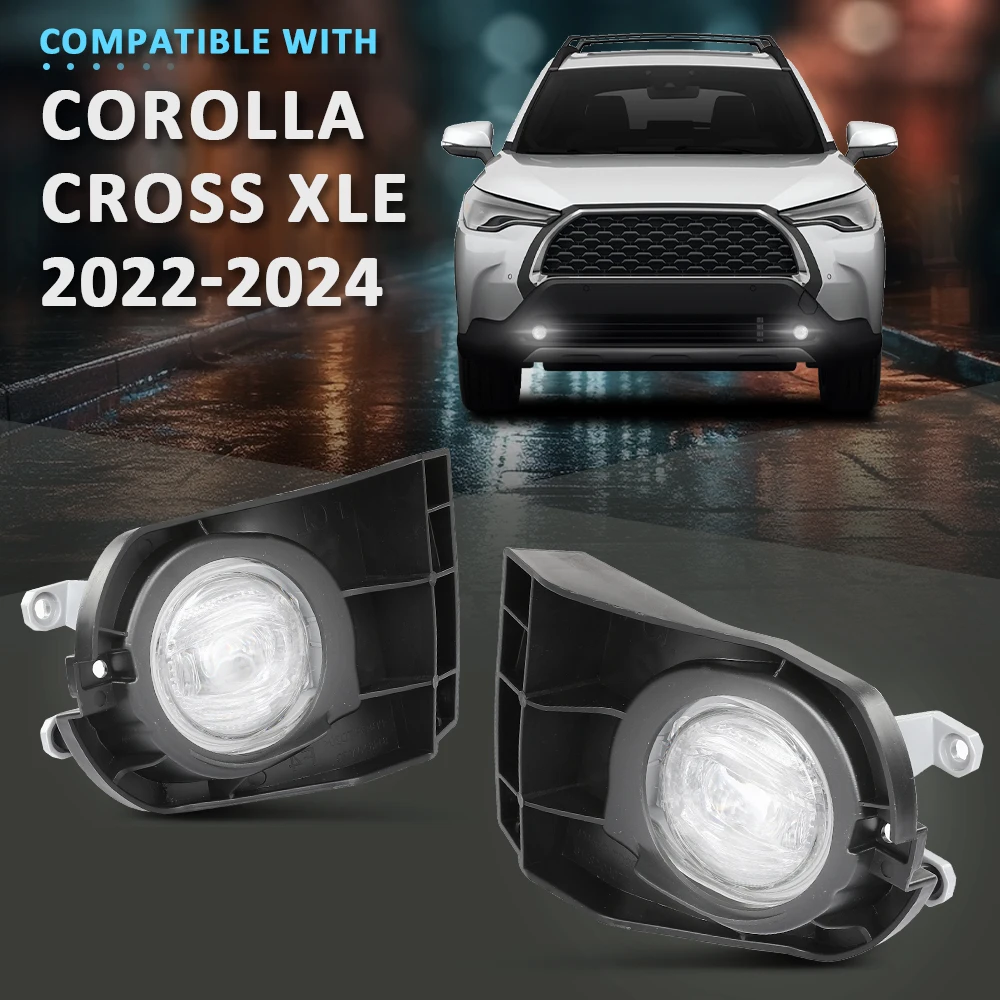 

Front Bumper Fog Light with Bracket Left Right for 2022-2024 Toyota Corolla Cross Xle Clear Lens Cold White Light Gray Housing