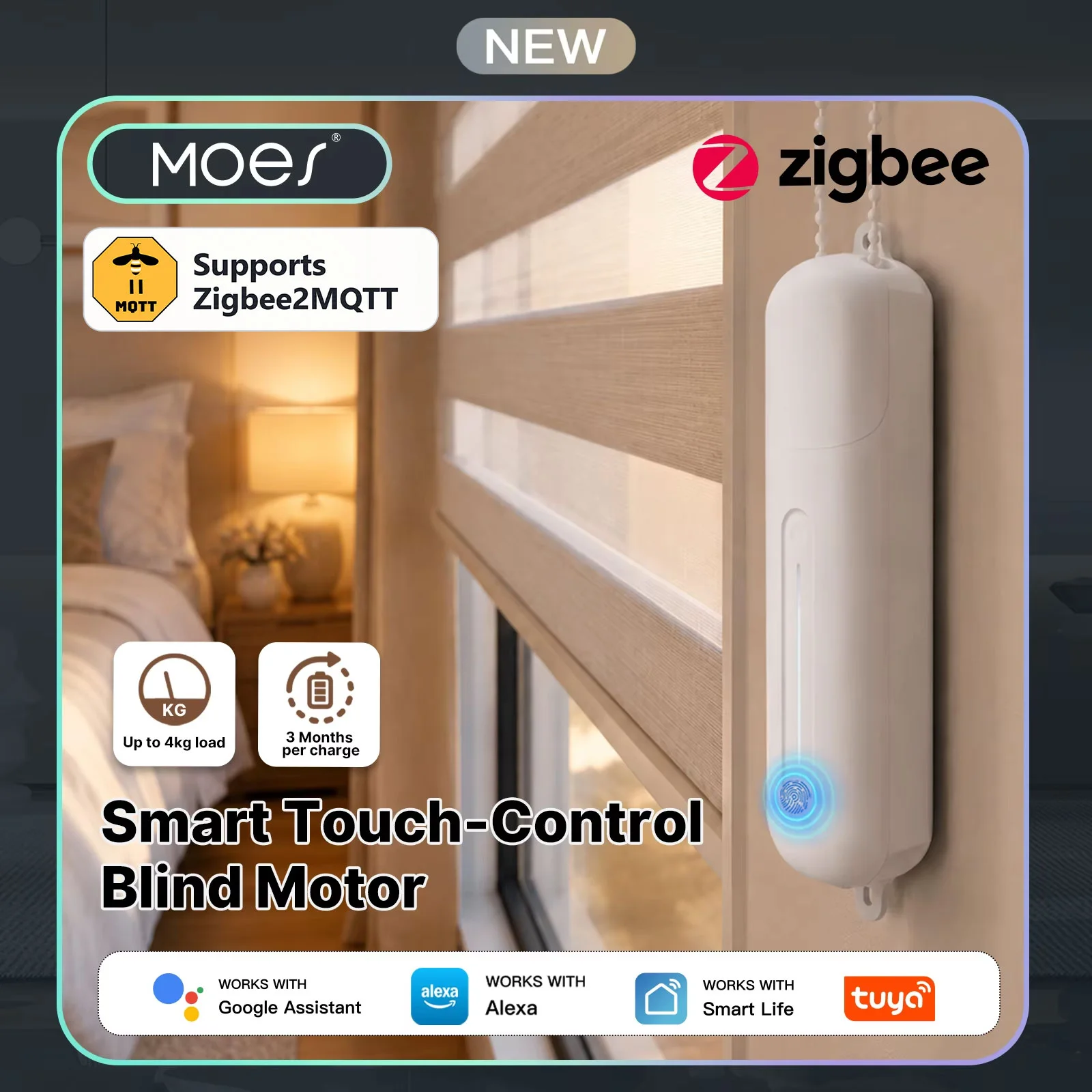 Electric Blind Motor Rechargeable - MOES Tuya Zigbee2MQTT Elektrikli Perde Motoru,