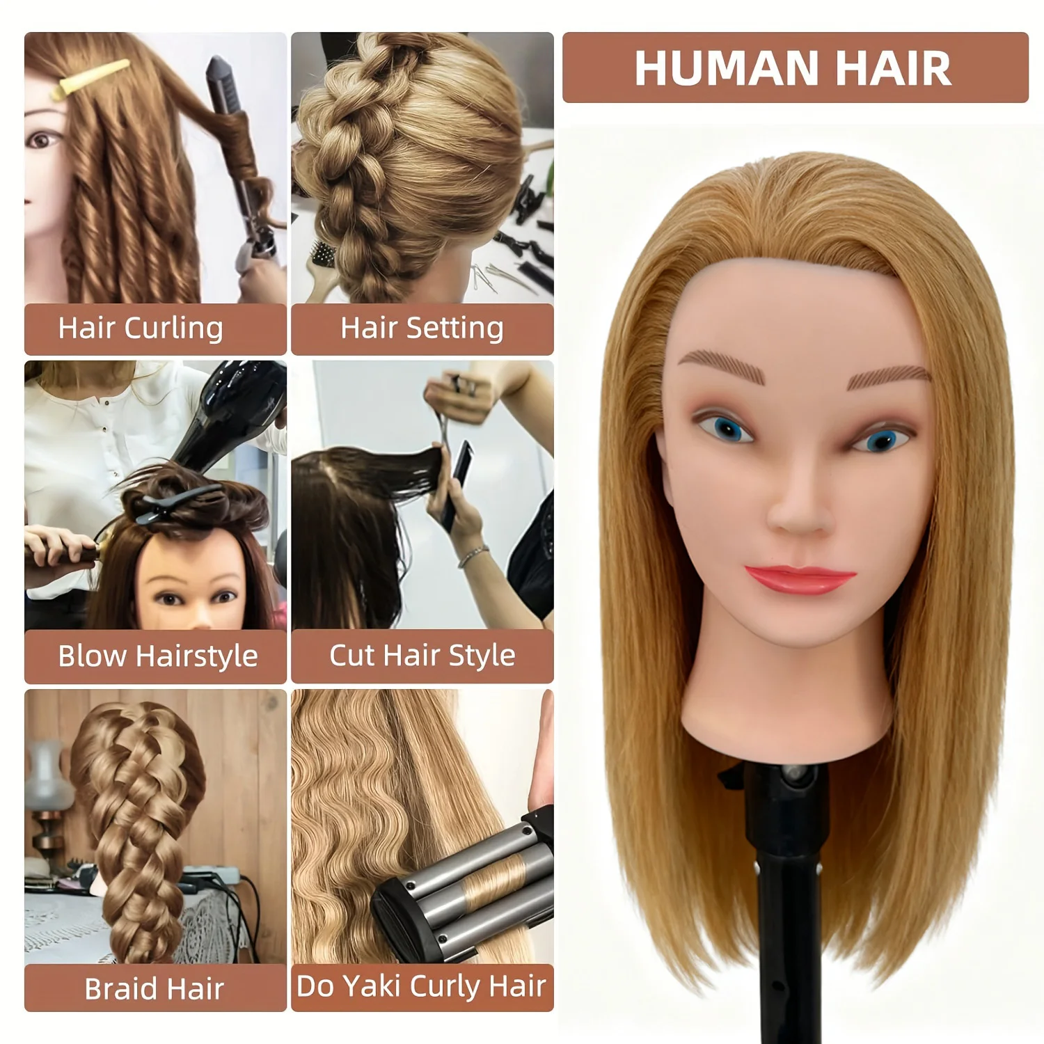 27 # عارضة أزياء للتدريب مع حامل مشبك قابل للتعديل للطاولة، رأس عارضة أزياء للتدريب على الشعر البشري لممارسة تصفيف الشعر #1