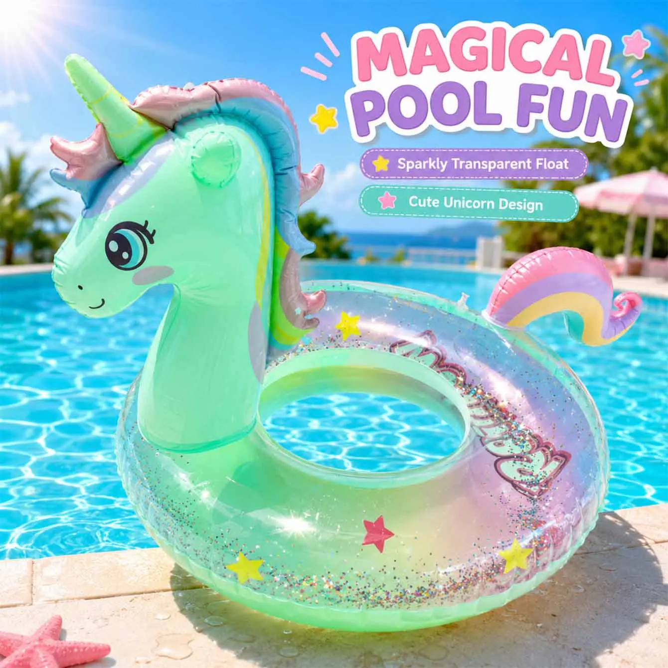 

1PC Inflatable Swim Ring Transparent Sparkle Pool Float Adult Summer Beach Lake Floating Ring Pool Toy