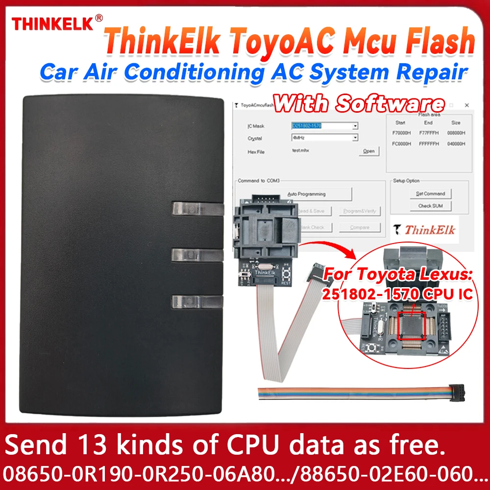 THINKELK ToyoAC Mcu Flash Read Write 251802-1570 CPU IC Programmer for Toyota Lexus Car Air Conditioning AC System Repair Tool