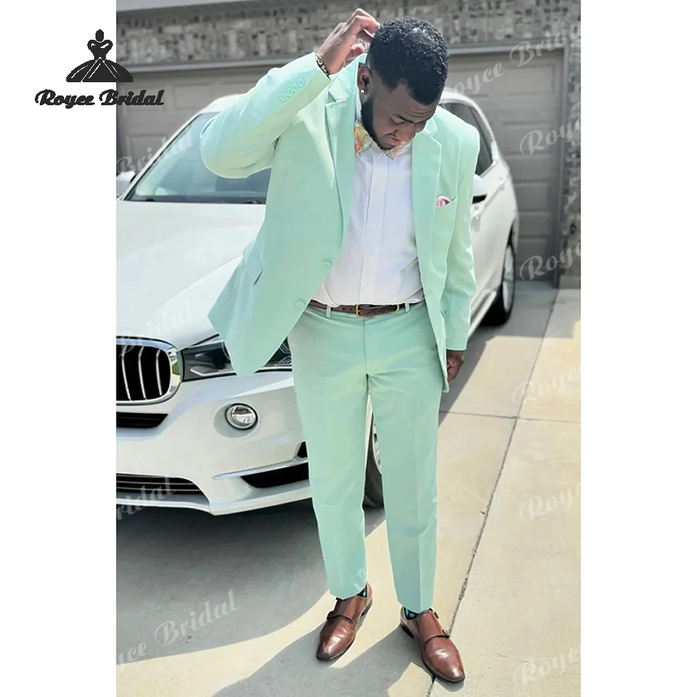 Light Green Two Piece Single Breasted Men's Suit Wedding 2026 Notched Lapel Evening Prom Suit Customized trajes para hombre
