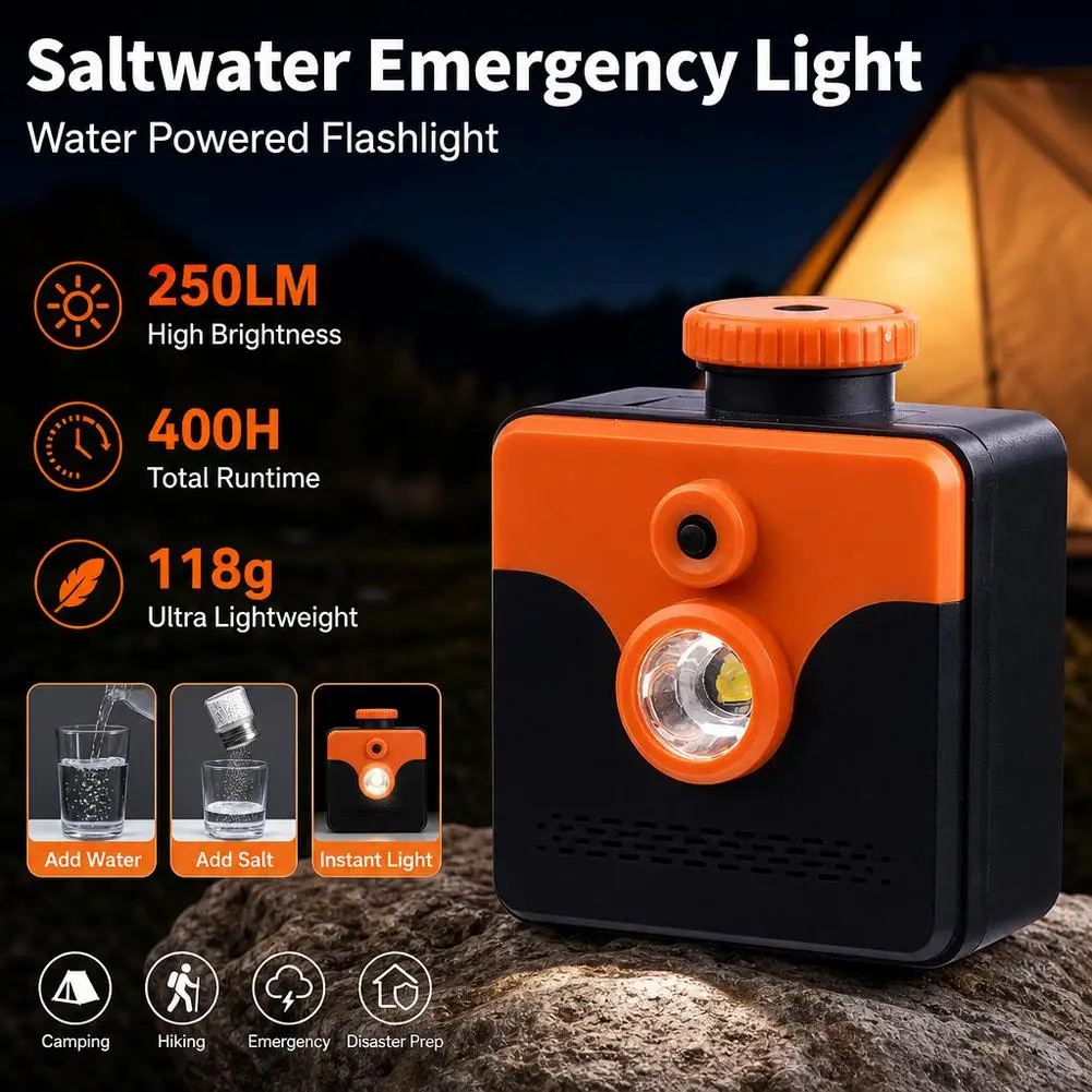 Salt Water Powered Emergency LED Light No Battery No Charging Survival Lamp Portable Outdoor Hiking Exploration Light