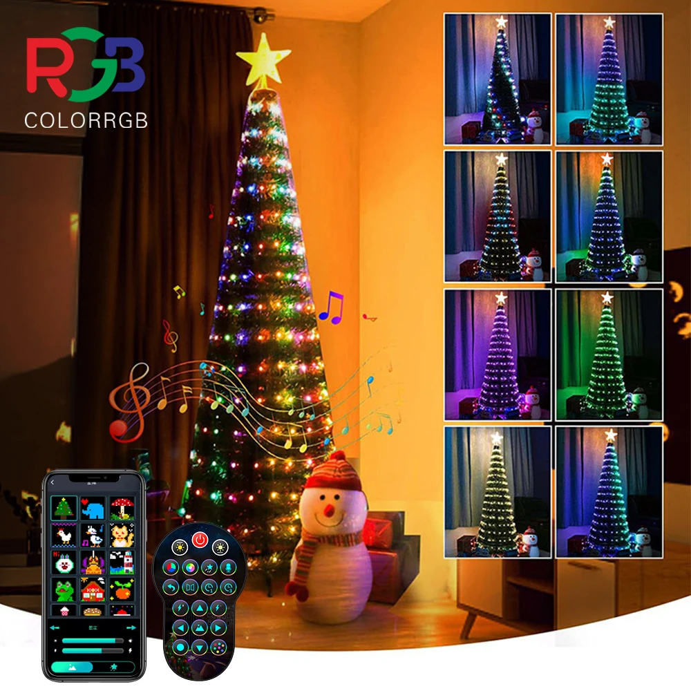 inteligente arvore de natal toppers luzes multicolor fada led star string cachoeira xmas app bluetooth home quintal faca voce mesmo ativado 01