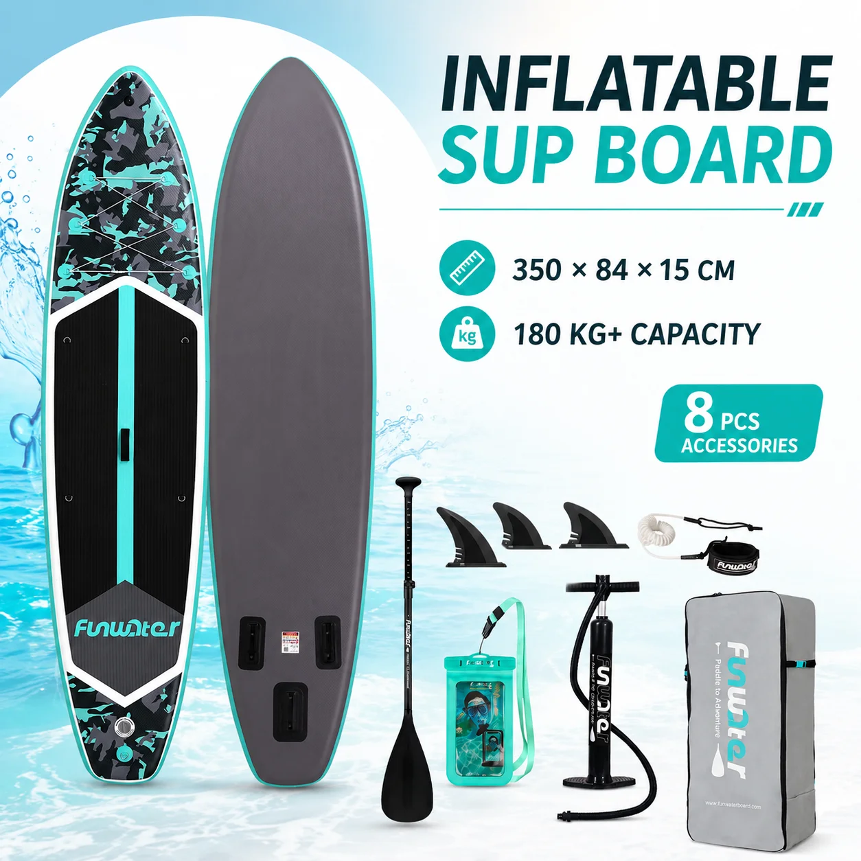 FunWater Opblaasbaar SUP Paddleboard, Surfplank, Surf SUP Board, 320-385CM, Antislip Watersportplank