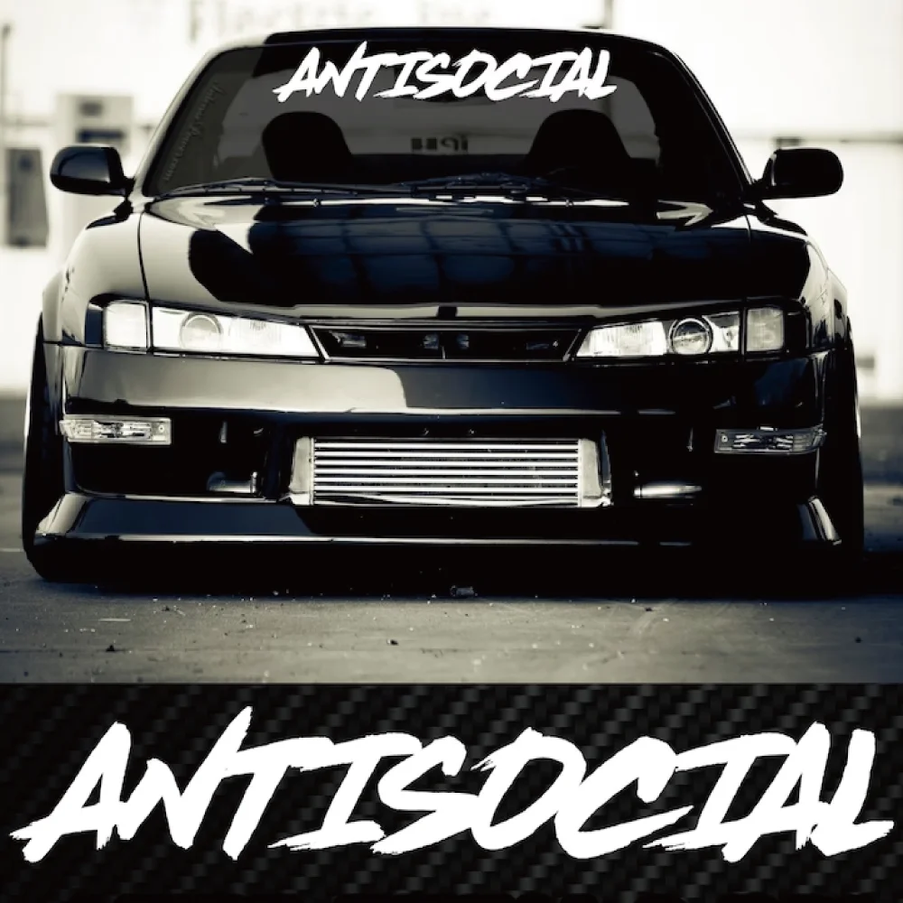 Antisocial Car Sticker Flag Windshield Creative Competition Letters JDM Decorative Styling Style Vinyl Decals