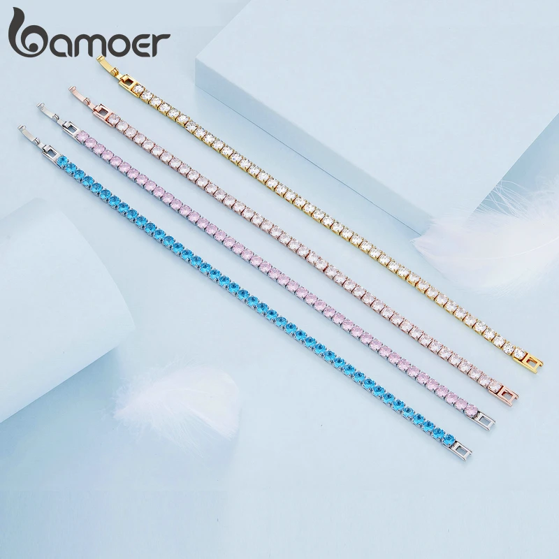 Bamoer Plated Silver Color Full Zircon Chain Bracelet For Women Fashion Cubic CZ Wedding Party Jewelry Accessories