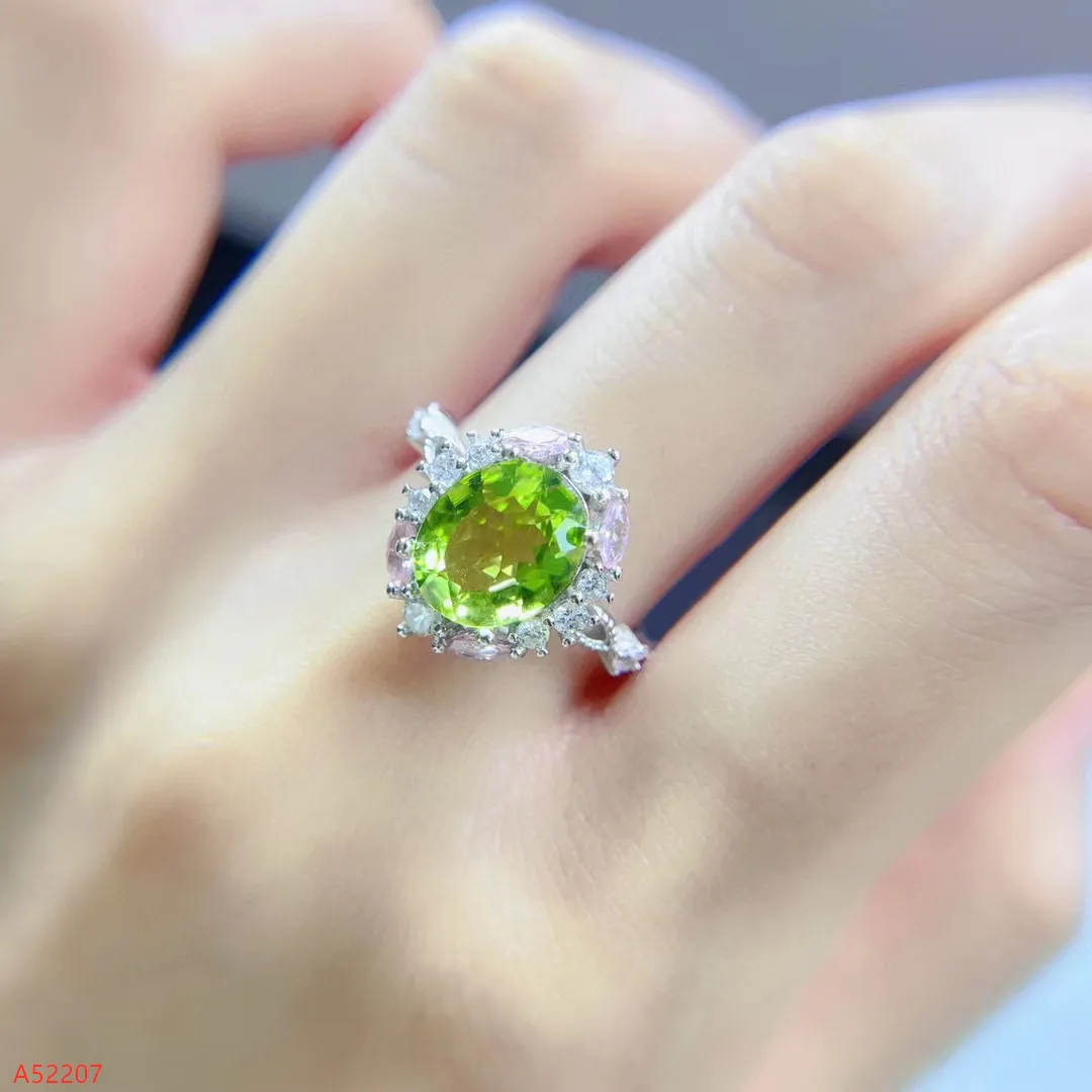 

100% Natural Jewelry 925 Sterling Silver Women's Peridot Adjustable Ring Party Birthday Got Engaged Marry Gift New Year Fing