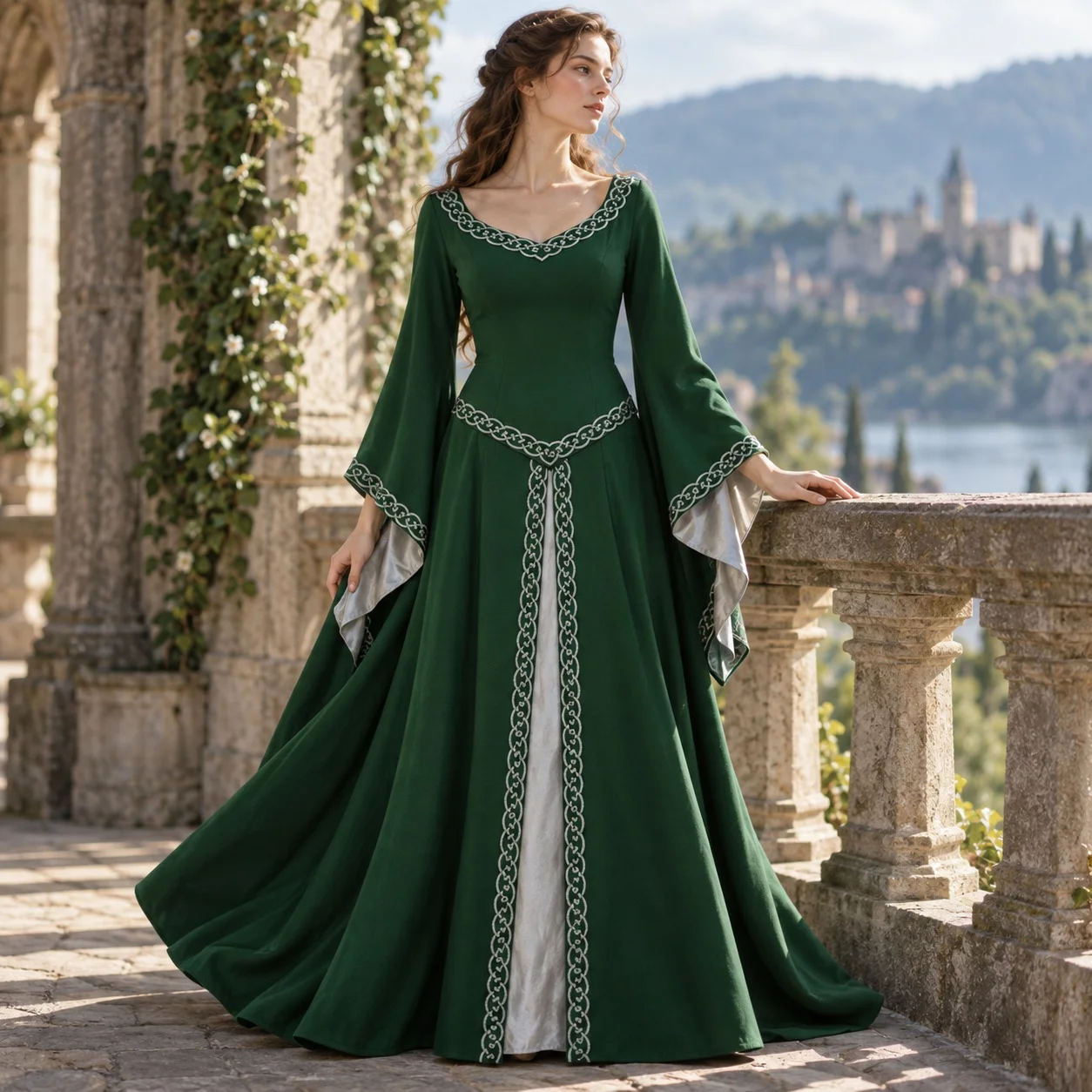 Long Sleeve Round Neck Mid Length Retro Dress with Seamless Full Skirt High Waist Regular Sleeve Literary Retro Summer for Women