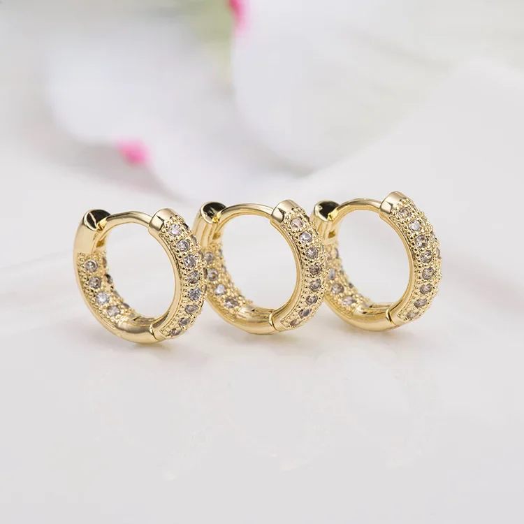 (2475)14MM 24K złoty kolor mosiądz z cyrkonią okrągłe kolczyki kolczyki w kształcie obręczy klip wysokiej jakości DIY komponenty do wyrobu biżuterii — zdjęcie 2