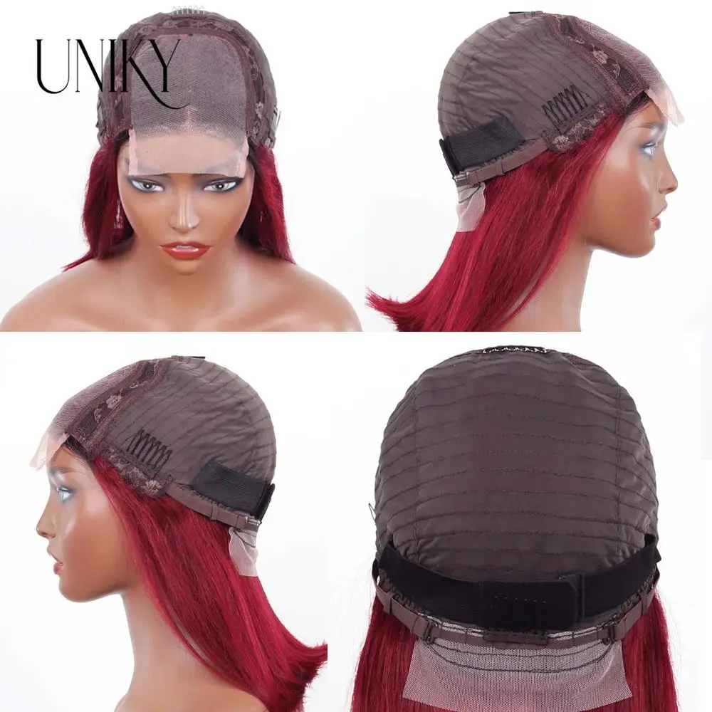 4x4 Bob Lace Closure Wig Malaysain Straight Human Hair for Black Women T1B/99J Bob Lace Front Human Hair Wigs Blunt Cut Wig