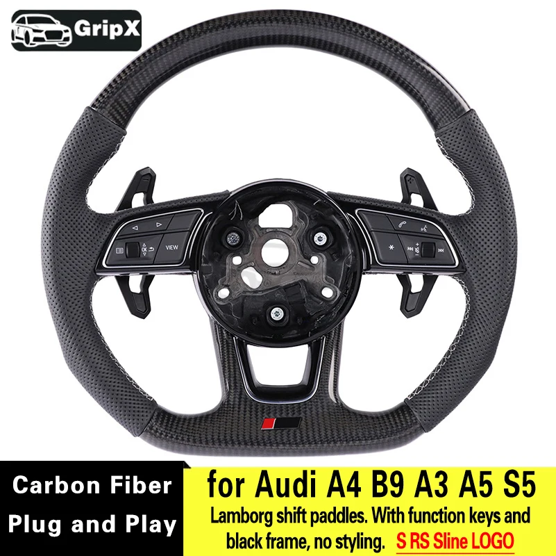 Carbon fiber car steering wheel suitable for Audi A4B9 A3 A5 S5 Lamborghini shift paddles with function keys and auto parts