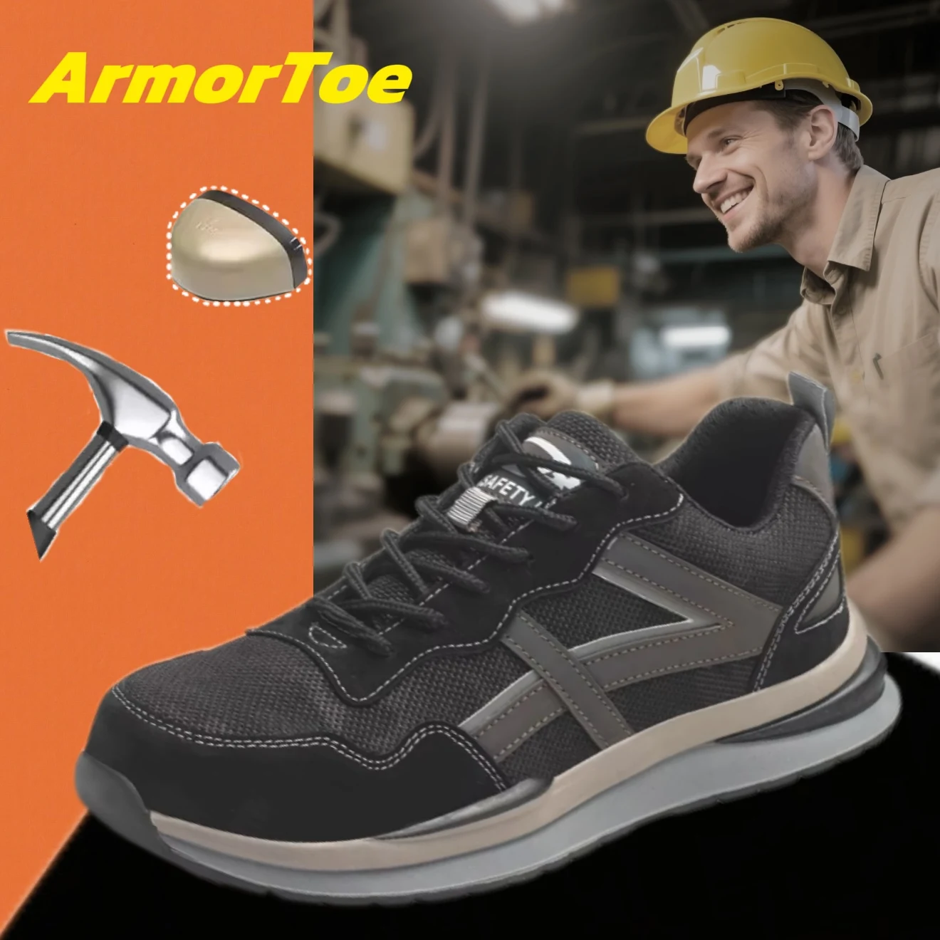 

ArmorToe Four Seasons Safety Shoes Steel Head Anti-puncture Fashion Breathable Sports Shoes Non-slip Work Shoes #Armor2816