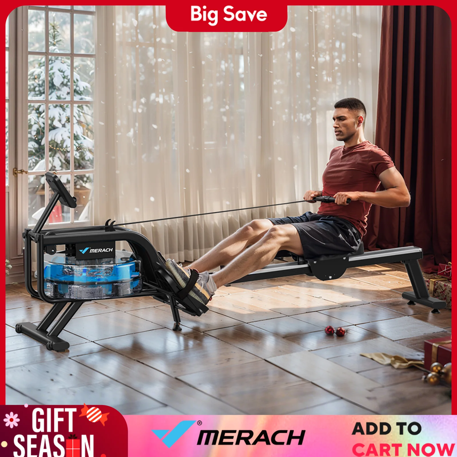 MERACH Water Rowing Machines 16 Levels of Quiet Resistance Foldable Compact Rowing Machine 350 LB Weight Capacity with Bluetooth