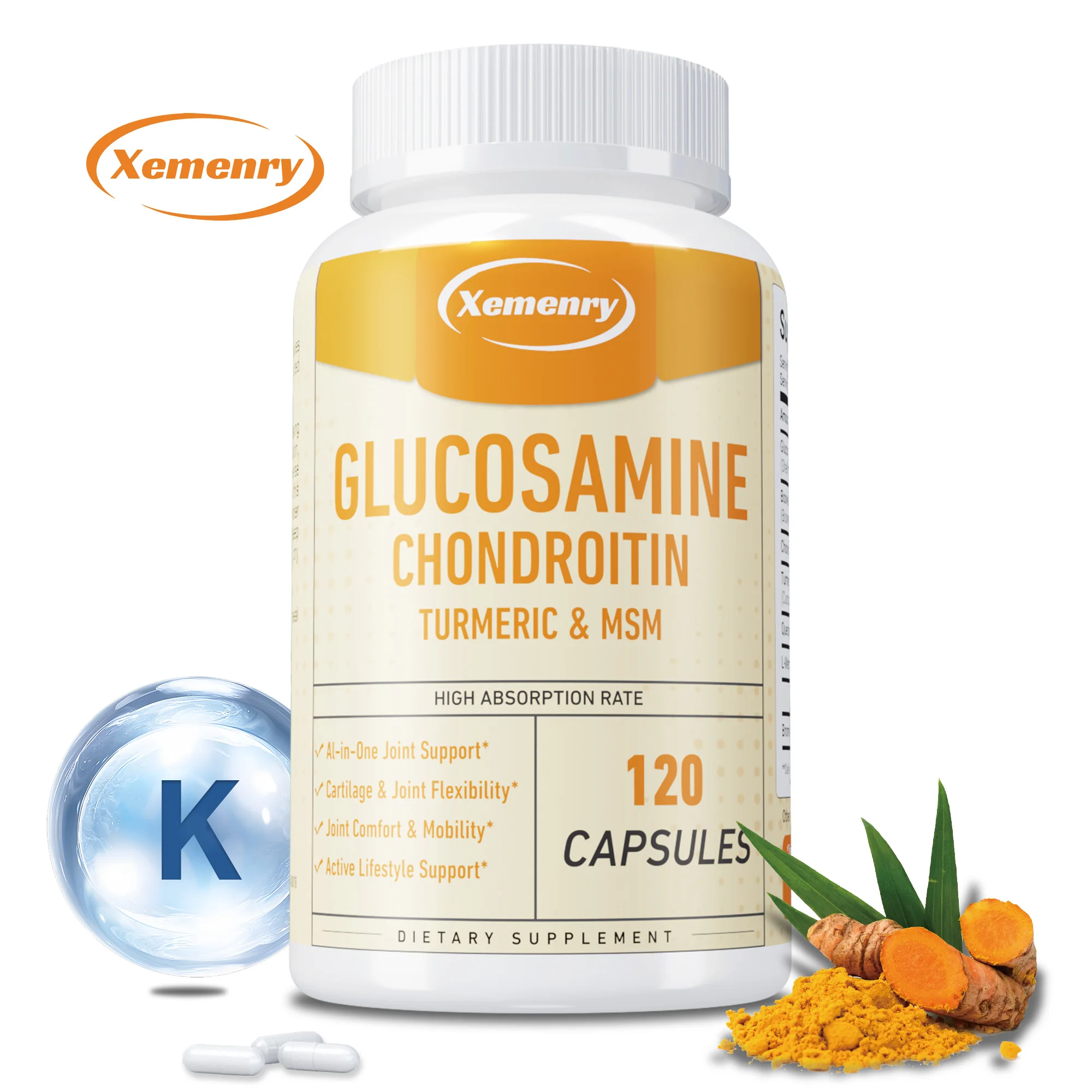 Glucosamine Chondroitin MSM Turmeric - Promotes Bone and Joint Health, Supports Cartilage Regeneration - 120 Capsules