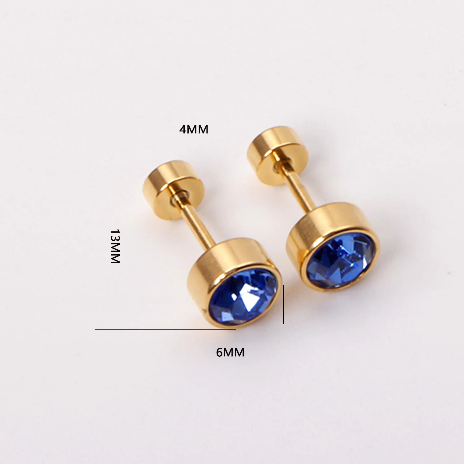 Großhandel 12 Paare/Lots 3-6MM runde Edelstahl-Ohrringe mit Zirkonia-Schraubverschluss, bunte Ohrstecker für Mädchen, Schmuck – Detail 2