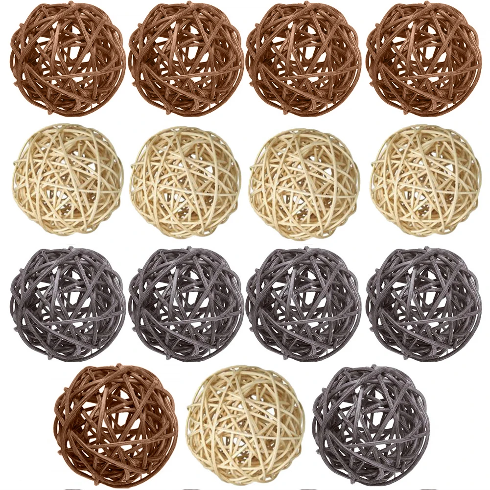 Wicker Rattan Balls 15 Pcs Decorative Multiple Color Orbs Natural Spheres Vase Fillers for DIY Craft, Party, Wedding Table