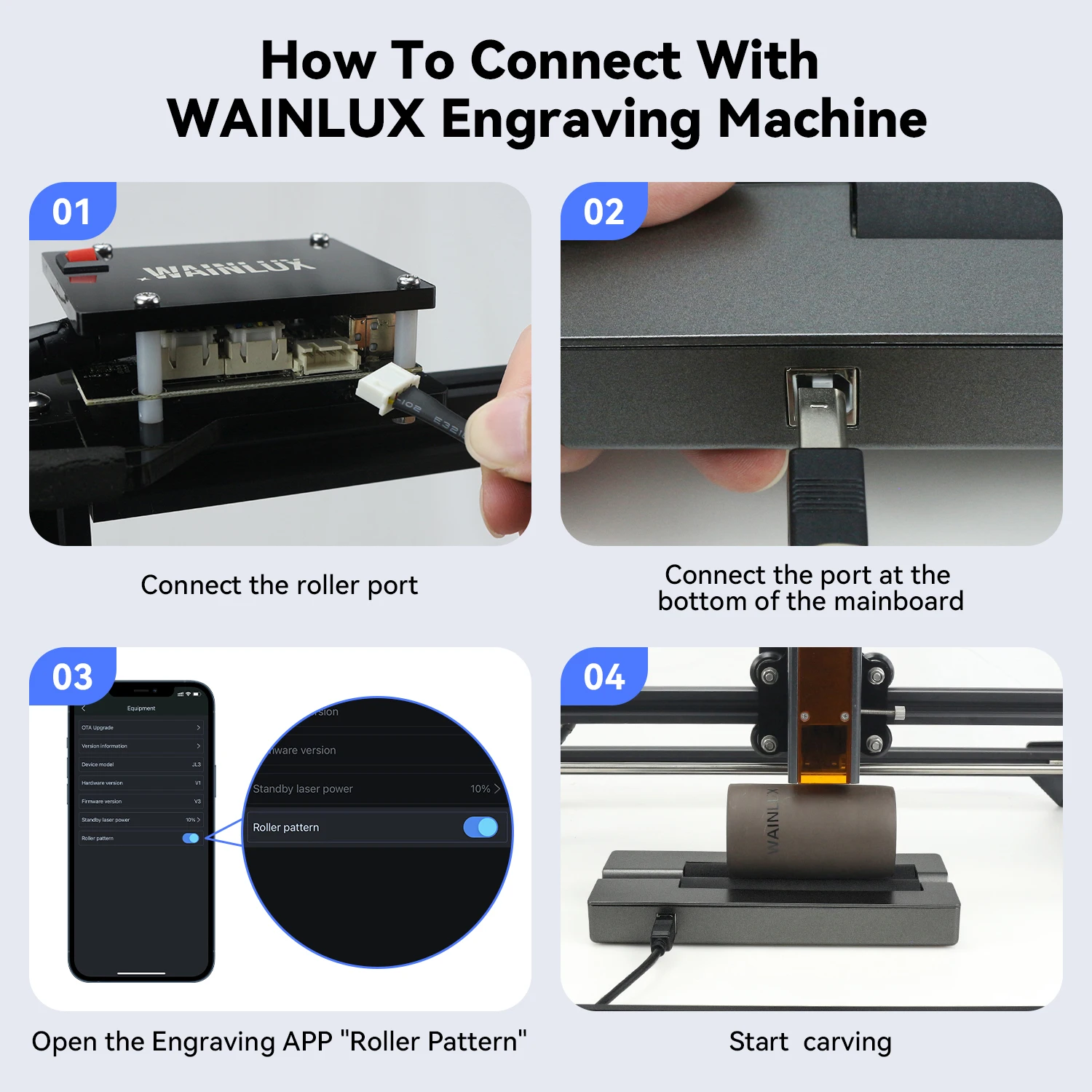 Вращающийся ролик WAINLUX Laser R1, модуль вращения Y-axis на 360 ° для бутылок/чашек/шариков, несколько цилиндрических товаров (JL3/JL4/L6/JL7/Z3/Z4